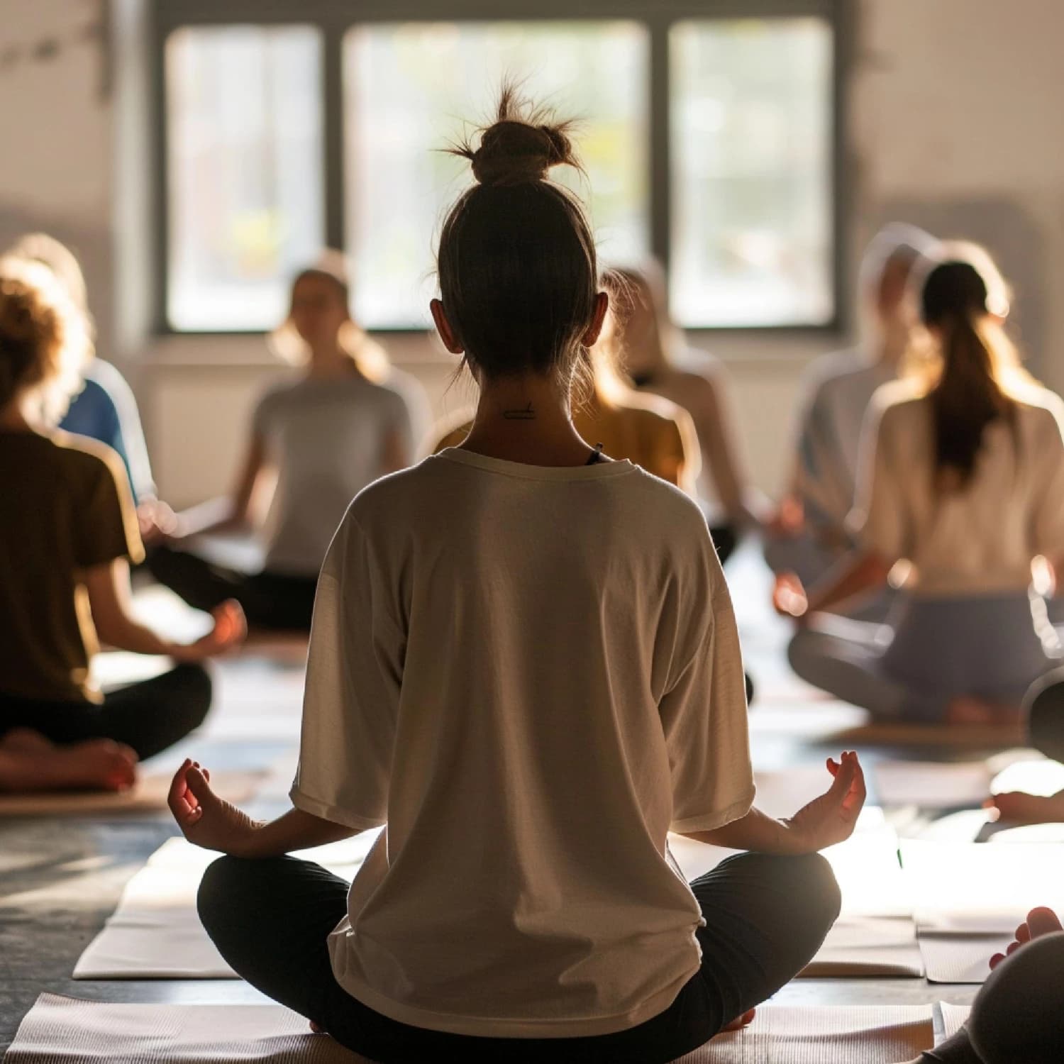 Group practicing a Yoga Synergy session in a circle